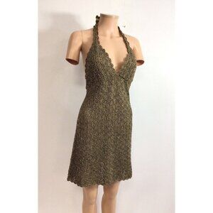 Rebecca Virtue Gold Halter Dress Crochet Knit Womens Medium